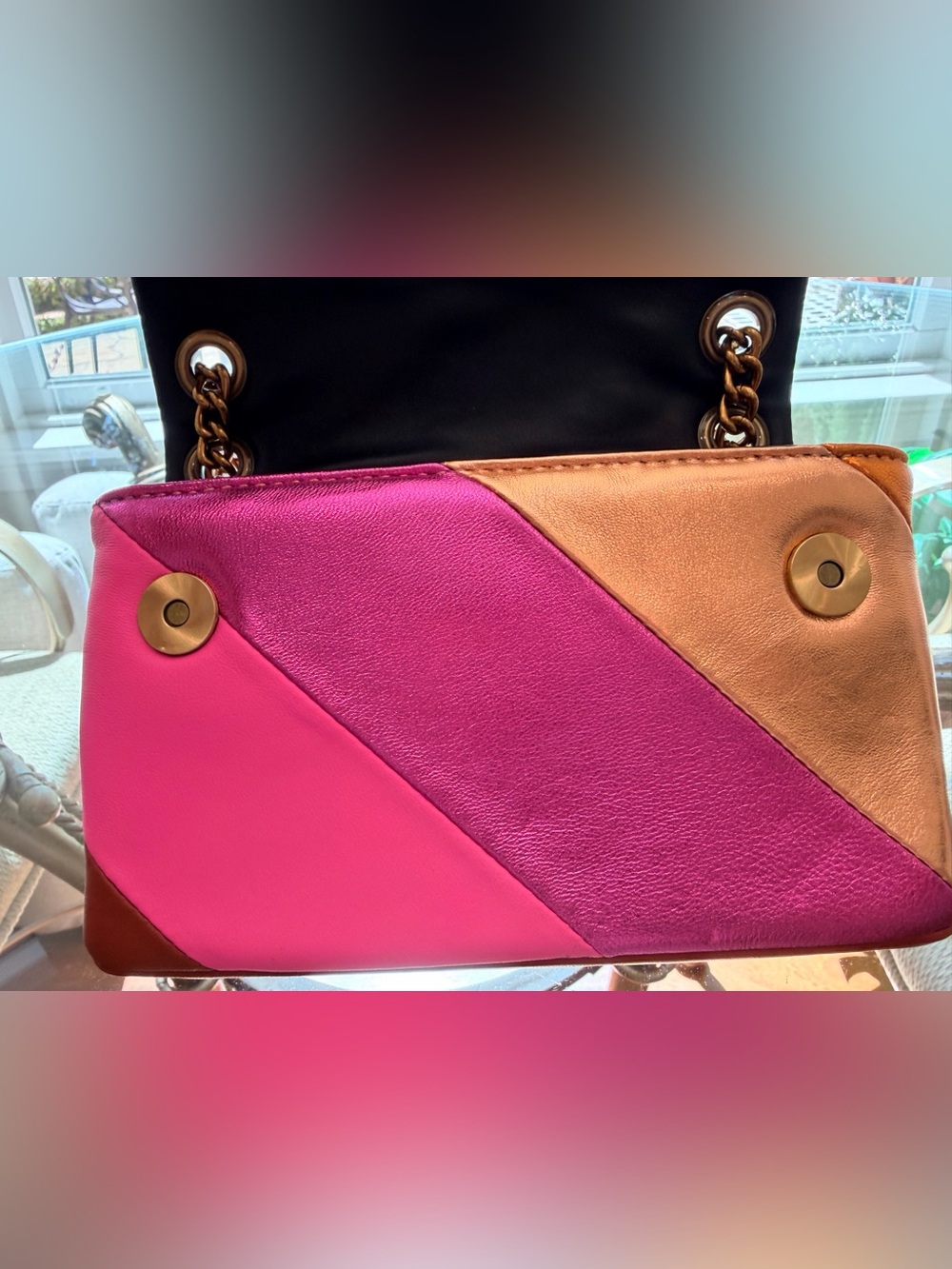 Kurt Geiger Metallic Pink and Copper Colorblock Shoulder Bag - Picture 6 of 9